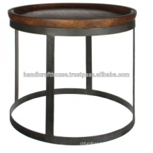 Industrial Metal Round Wooden Top Coffee Table